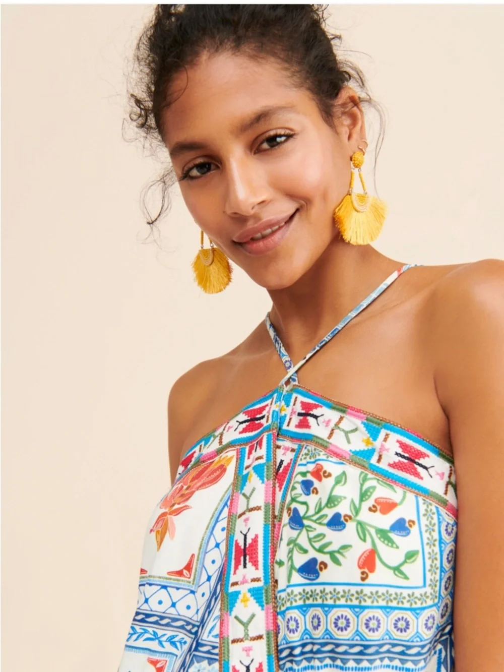 Farm Rio Tropical Tiles Embroidered Mini Dress - Picture 2 of 8